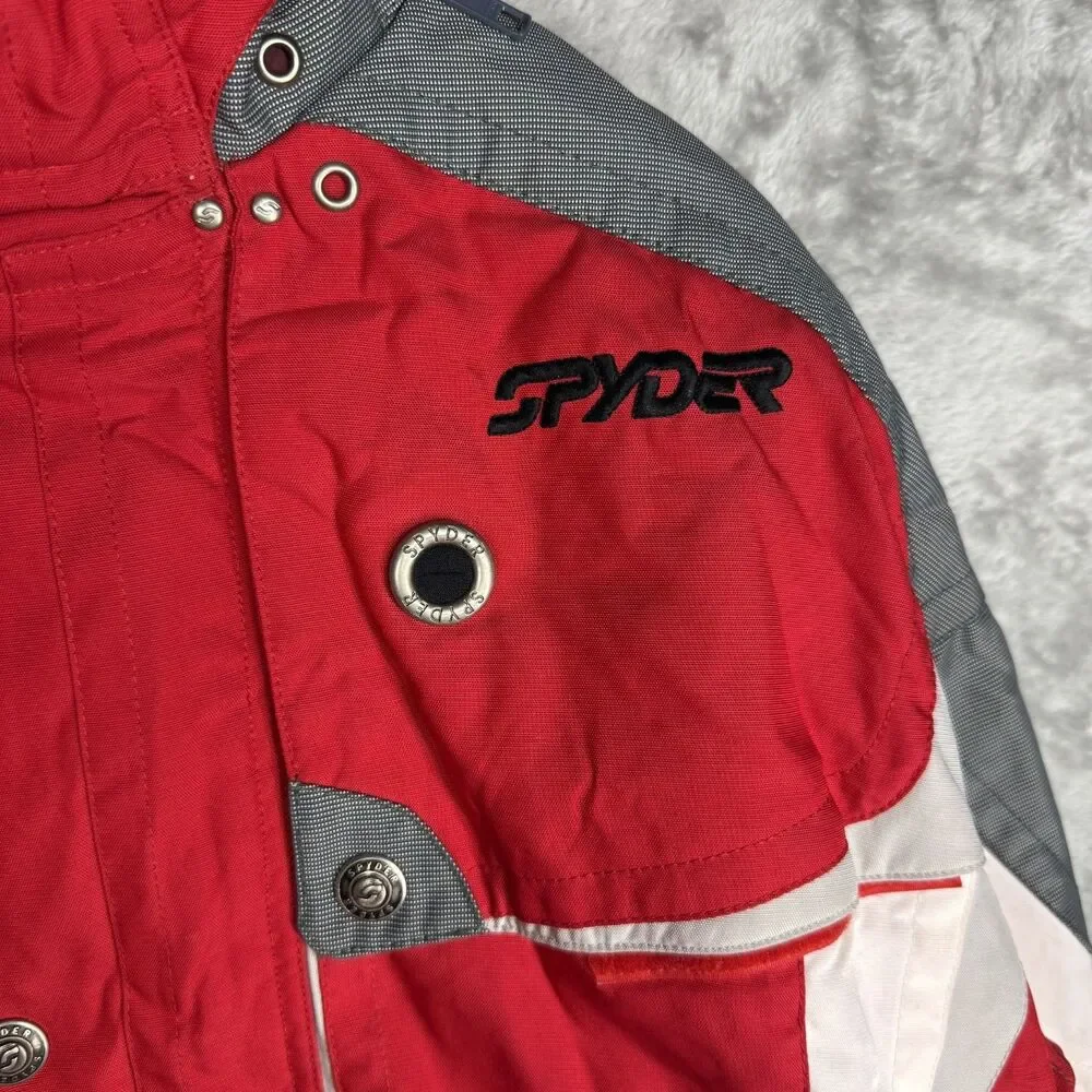 Vtg Spyder Jacket Mens Large Red Thinsulate Spiderweb Embroidered Ski Parka Hood